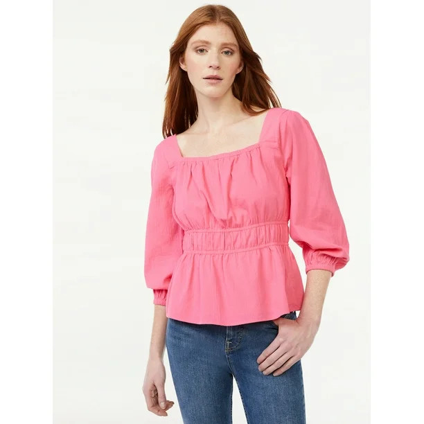 Free Assembly Women's Square Neck Top with Blouson Sleeves | Walmart (US)