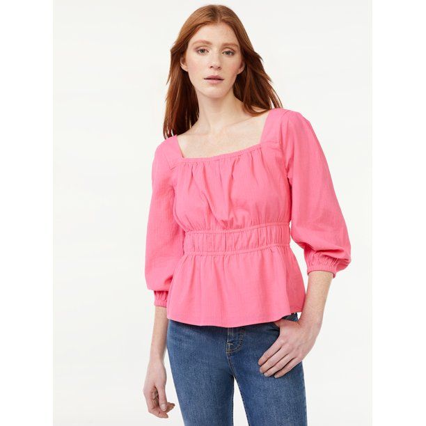 Free Assembly Women's Square Neck Top with Blouson Sleeves - Walmart.com | Walmart (US)