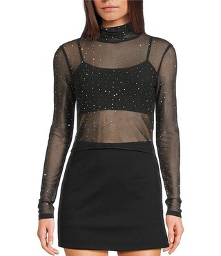 GB Mesh Bedazzled Turtleneck Top | Dillard's | Dillard's