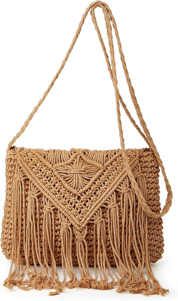 Crossbody Purse for Women Cute Macrame Hobo Satchel Bags Knit Summer Beach Bag Tassels Shoulder C... | Amazon (US)