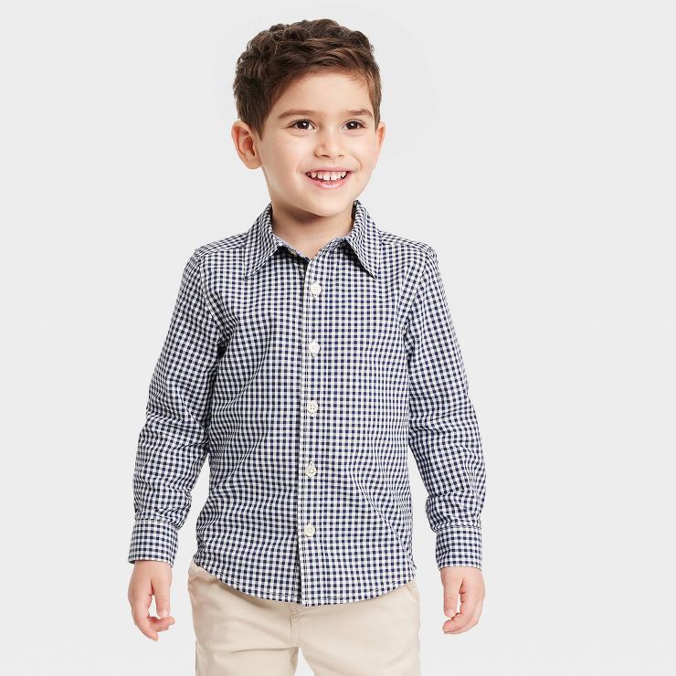 OshKosh B'gosh Toddler Boys' Plaid Long Sleeve Checkered Woven Shirt - Navy Blue | Target