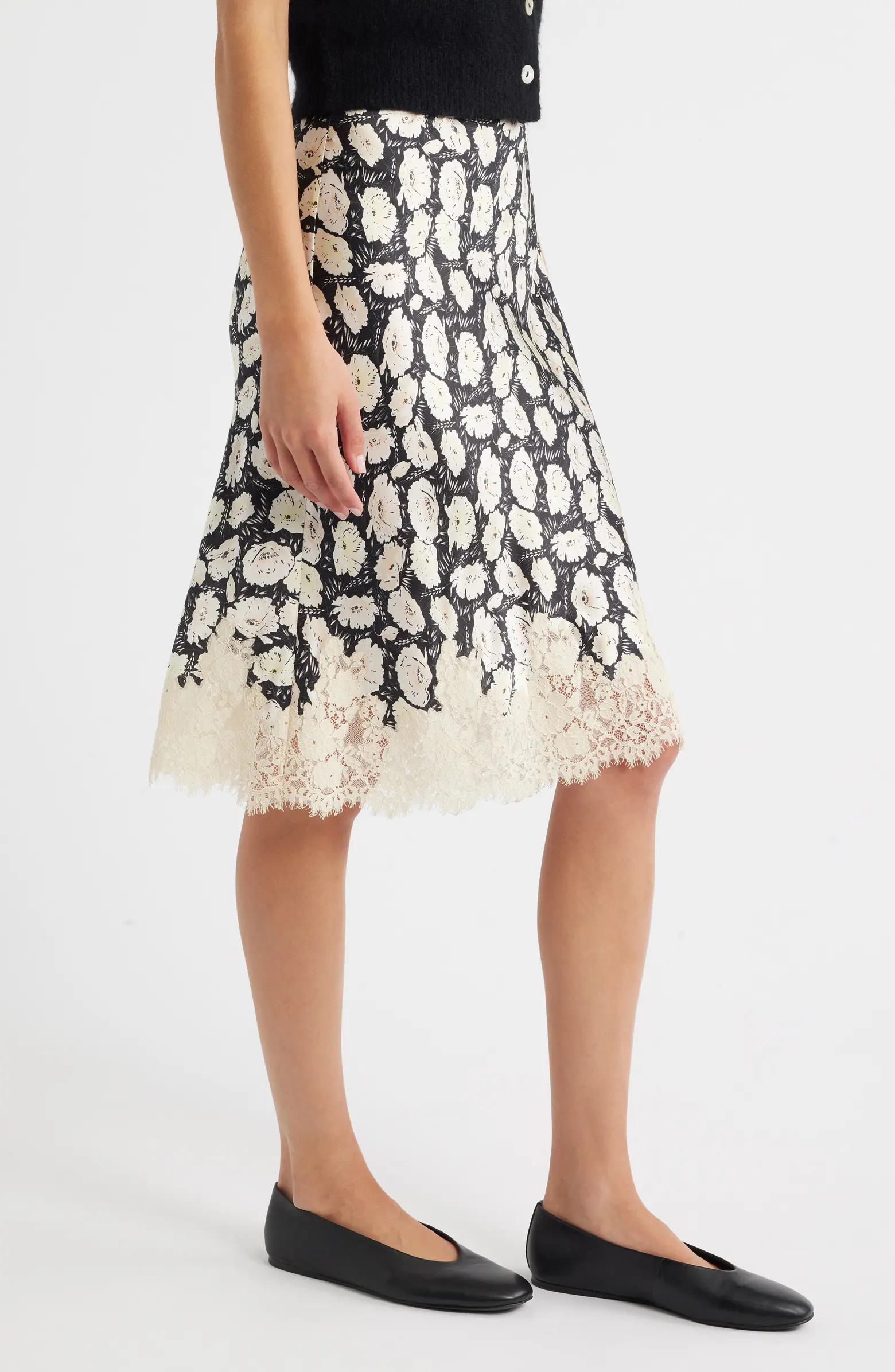 DÔEN Elowette Floral Lace Hem Silk Skirt | Nordstrom | Nordstrom