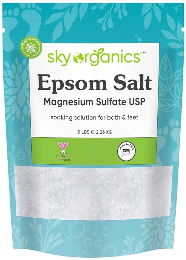 Epsom Salt by Sky Organics (5 lbs.) - 100% Pure Magnesium Sulfate USP Grade Kosher Non-GMO – Ba... | Amazon (US)