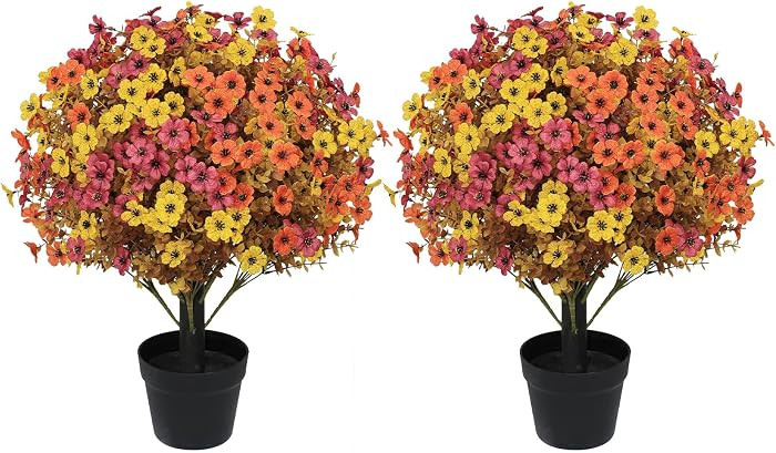 24" Artificial Fall Potted Plants Outdoor, Faux Mums Flowers 2 Pcs | Amazon (US)