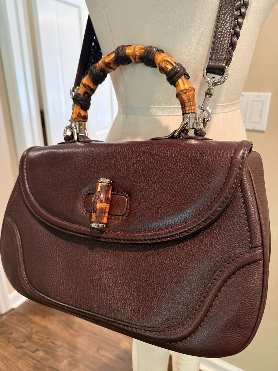Gucci Dark Brown Leather Handbag with Bamboo Handle and Chain Detail | eBay | eBay US