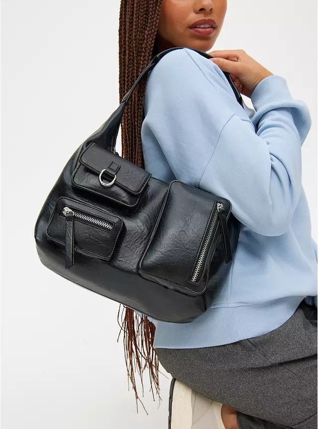 Buy Black Faux Leather Utility Shoulder Bag One Size | Bags | Tu | Tu Clothing