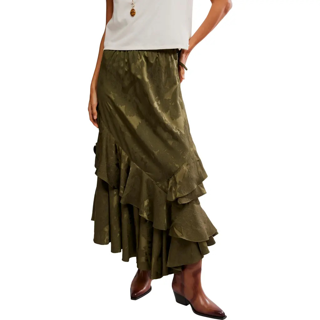 Free People Promenade Jacquard Ruffle Maxi Skirt in Adventurer at Nordstrom, Size 4 | Nordstrom