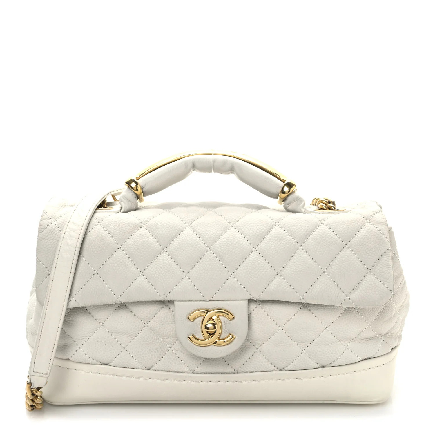Iridescent Caviar Quilted Medium Globe Trotter Flap White | FASHIONPHILE (US)