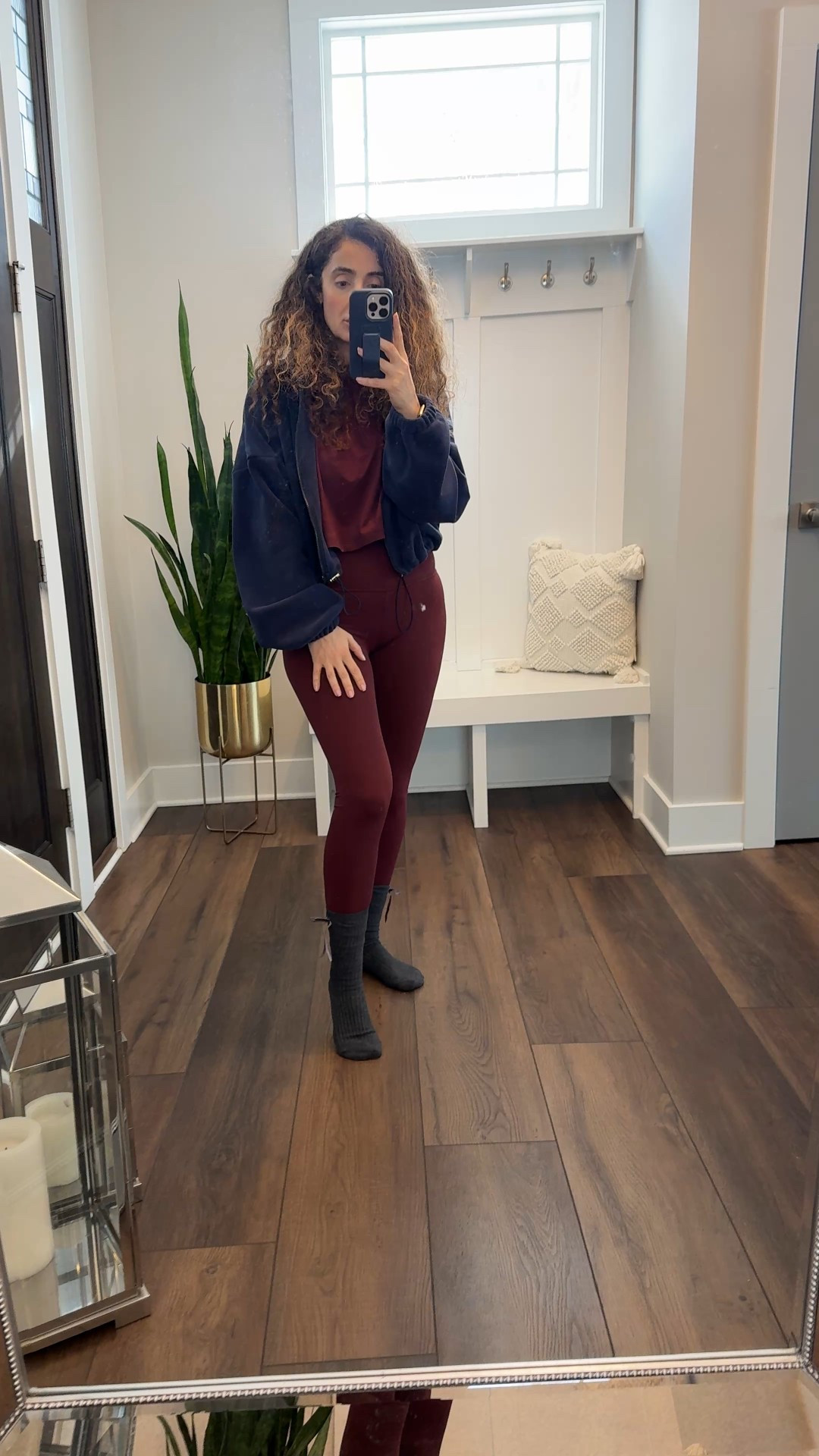 Trying this brand with great review for non black gym clothes. Wearing pants and top in size small. Fleece jacket in size small. Socks are from Jcrew an love them!! 

#LTKOver40 #LTKActive #LTKootd