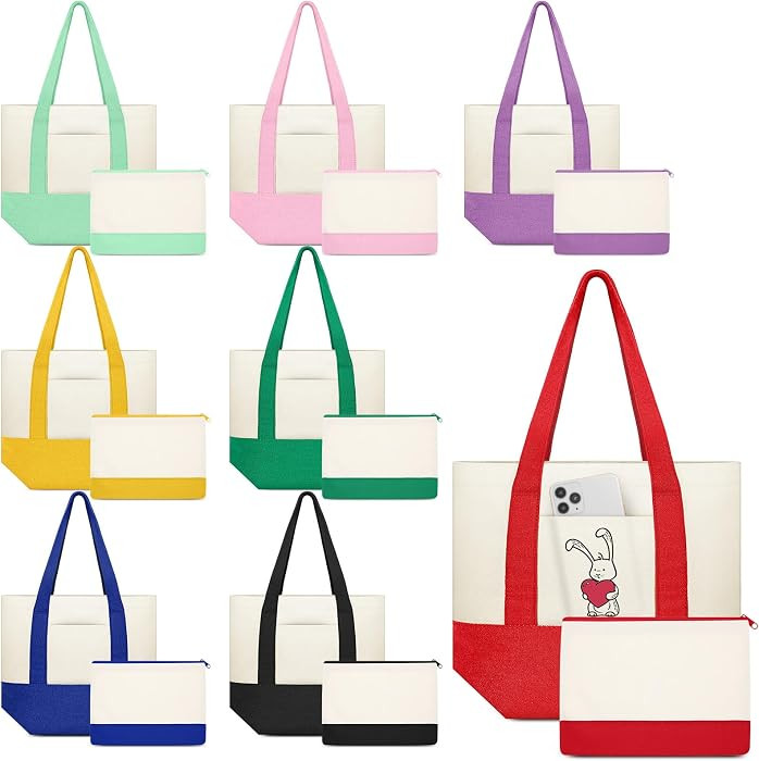 Amylove 16 Pcs Mini Canvas party favor bags Set with Pockets Include Small Canvas Bag Blanks Zipp... | Amazon (US)
