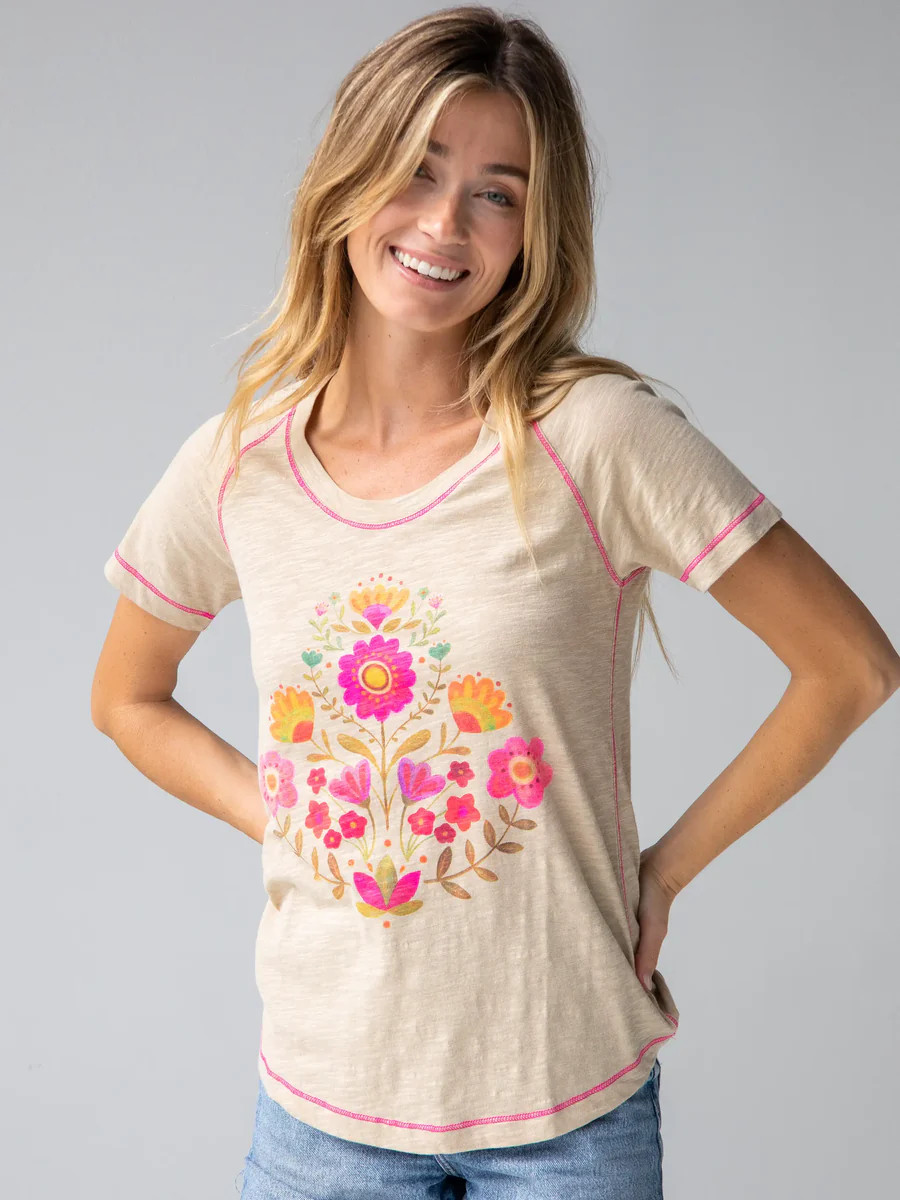 Boho Tee Shirt - Folk Flower | Natural Life