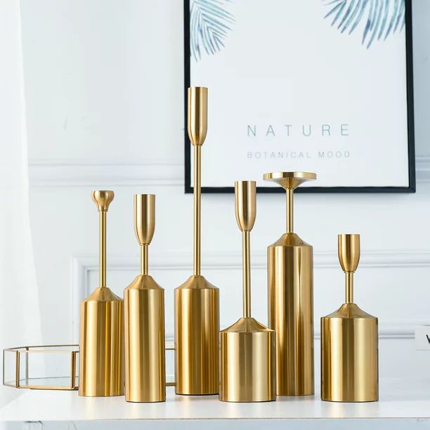 VINCIGANT 6pcs Metal Gold Candlesticks Pillar Candles Holders Home Decoration | Walmart (US)