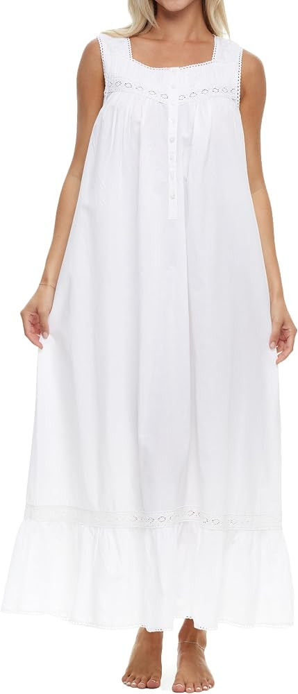 Alexander Del Rossa Cotton Nightgowns for Women, Victorian Nightgown, Ladies Vintage Cotton Sleev... | Amazon (US)