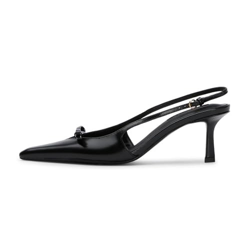 Mattiventon Black Slingback Heels for Women Kitten Heels Bow Ankle Strap Pointed Toe Heel Sexy Wedding Dress Party Pumps | Amazon (US)