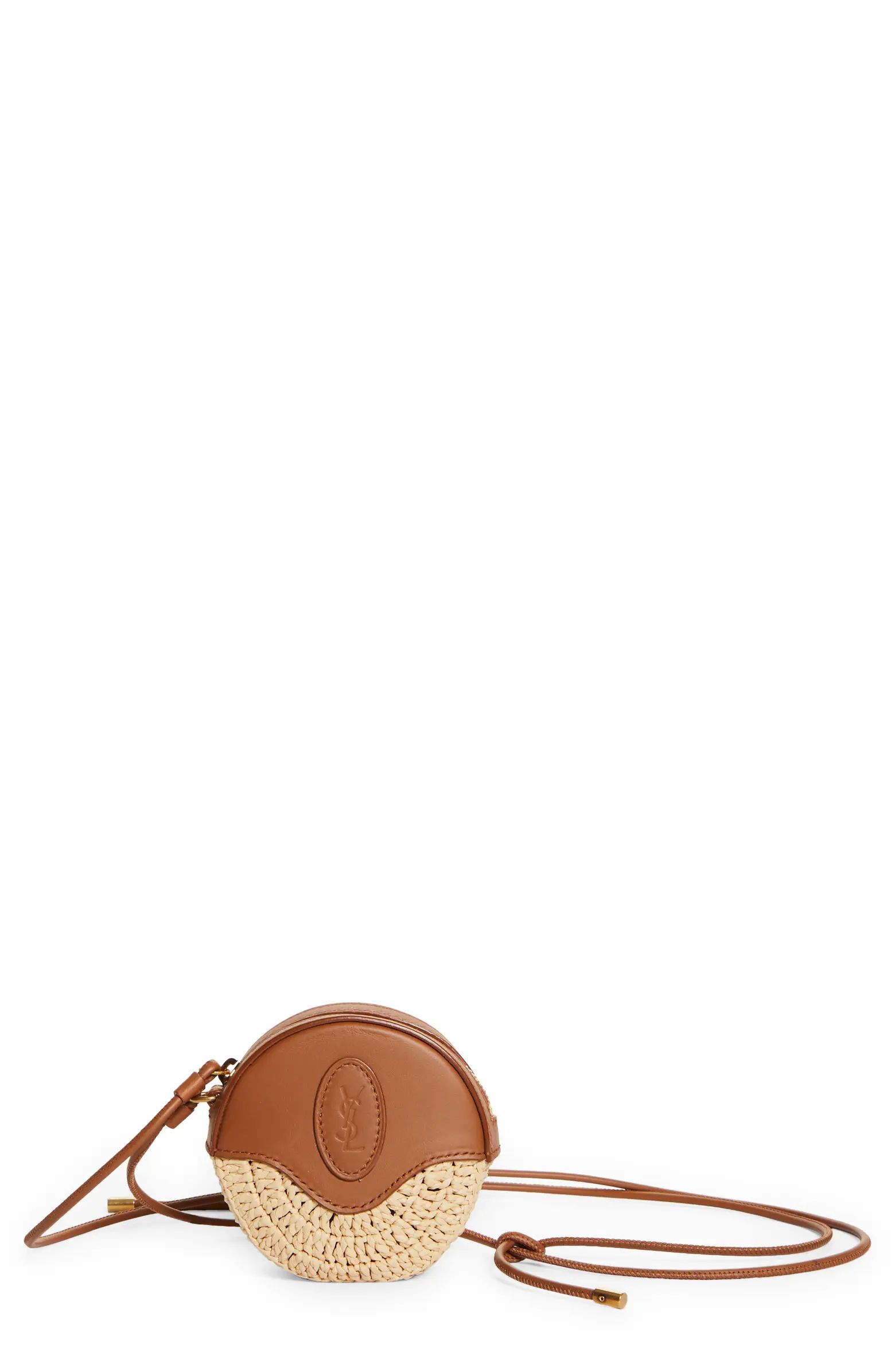 SAINT LAURENT Leather & Raffia Coin Crossbody Bag | Nordstrom | Nordstrom