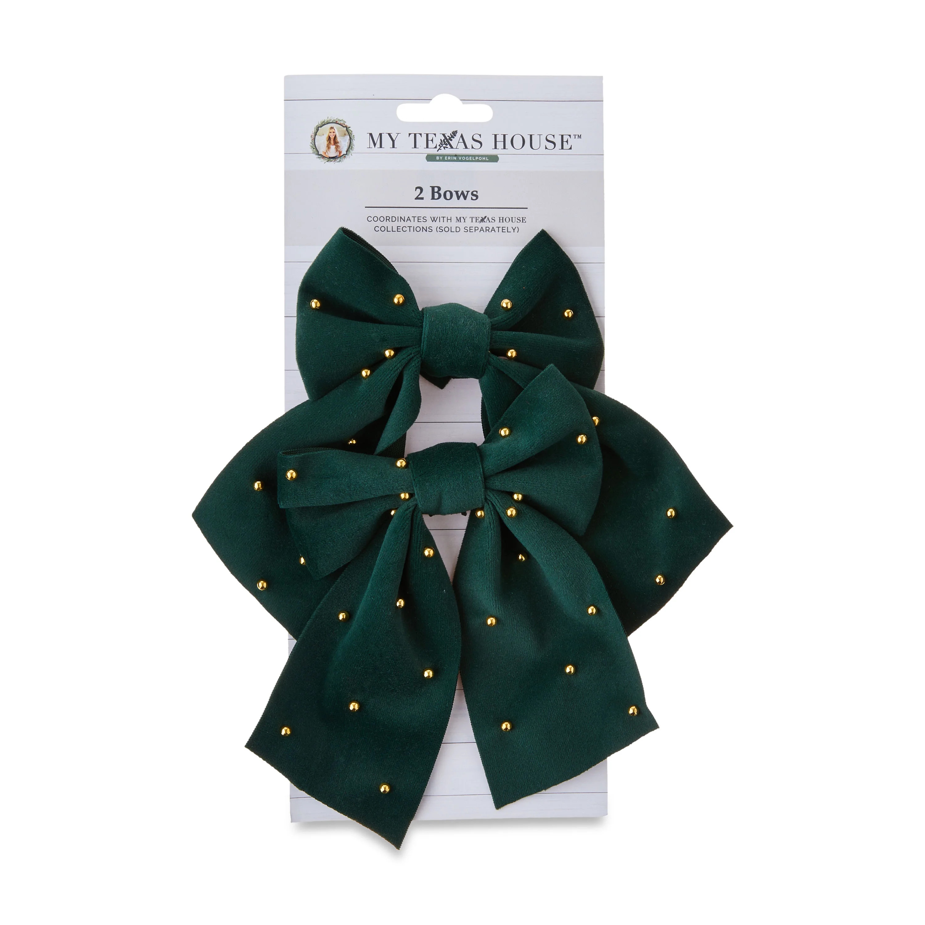 Green Pearl Beaded Decorative Christmas Bow, 6", by My Texas House | Walmart (US)