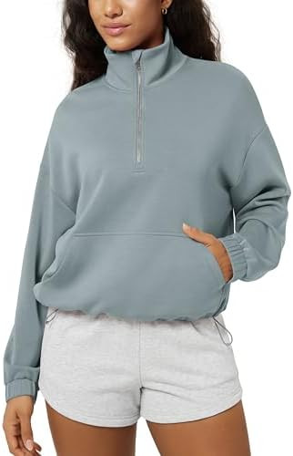 ODODOS Women's Modal Soft Cinchable Sweatshirts Half Zipper Funnel Neck Oversize Pullover with Po... | Amazon (US)