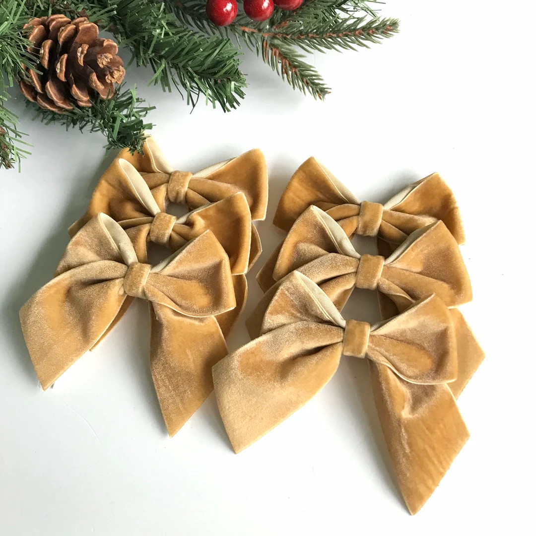 Gold Velvet Christmas Tree Bows Velvet Bows for Christmas - Etsy | Etsy (US)