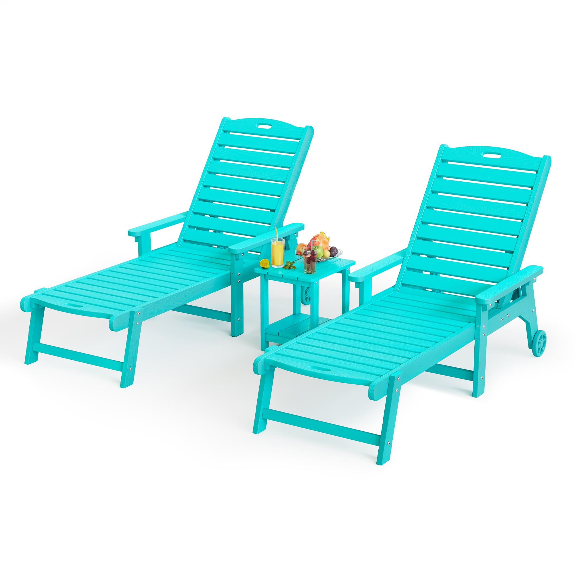 LUE BONA HDPS Chaise Lounge Chairs Set with Table, 3-Piece, Outdoor Pool Lounge Chair with Adjust... | Amazon (US)