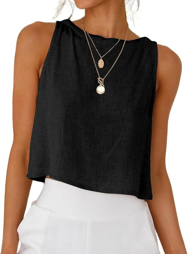 Kinghua Womens Linen Crop Tops Summer Casual Loose Cotton Linen Sleeveless Tank Top | Amazon (US)