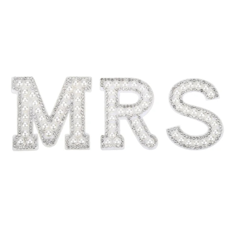 Uxcell 3 Pcs Letter Iron on Patches,1.8" Pearl Rhinestone Letter MRS Patch Glitter Alphabet Fabri... | Walmart (US)