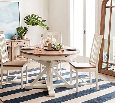 Hart Round Reclaimed Wood Pedestal Extending Dining Table - Driftwood White | Pottery Barn (US)