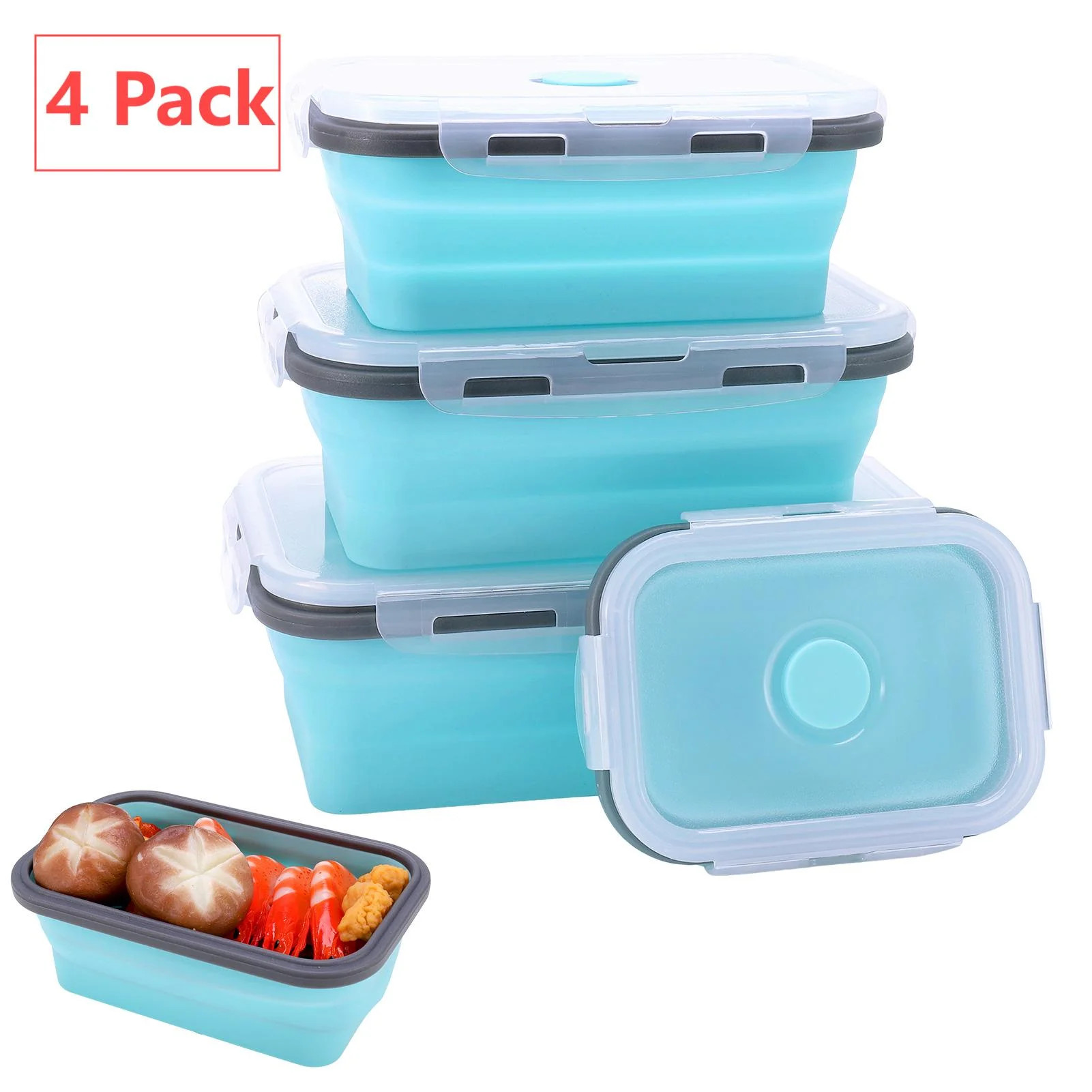 Bocaoying 4 Pack Silicone Collapsible Bowls Food Storage Containers, Larger Collapsible Bowls wit... | Walmart (US)