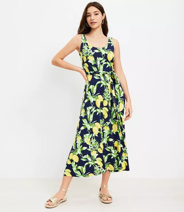Lemon Tie Waist Midi Dress | LOFT