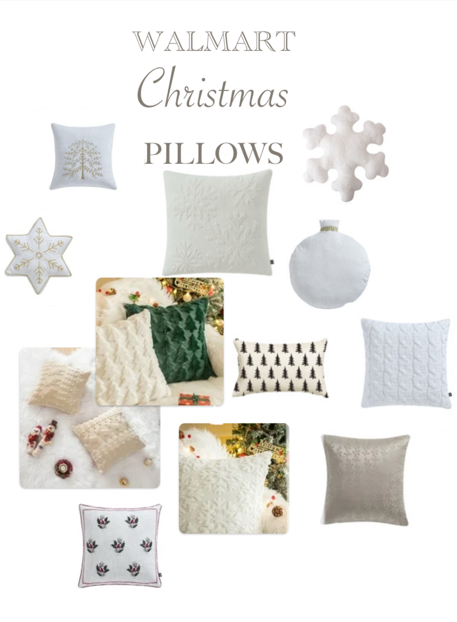 Very affordable Christmas pillows from Walmart in neutrals and white for any decor style and delivered quick and free 

#LTKSeasonal #LTKHoliday #LTKHome