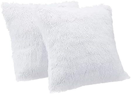 Amazon Basics Shaggy Long Fur Faux Fur Throw Pillow Covers, 18"x18", Pack of 2 - Bright White | Amazon (US)