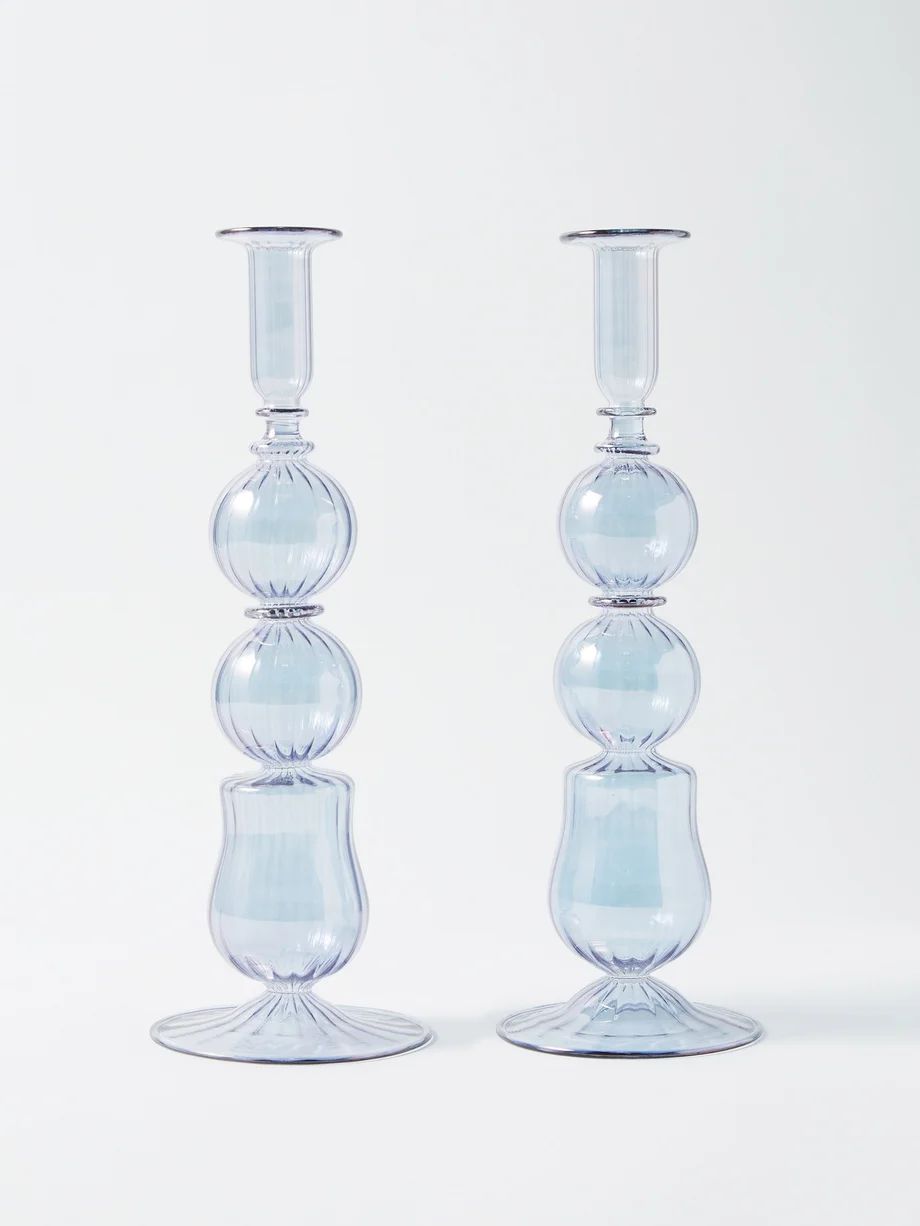 Set of two handblown glass candle holders | Matches (US)