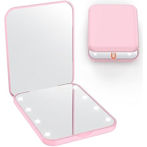 Kintion Pocket Mirror, 1X/3X Magnification LED Compact Travel Makeup Mirror with Light for Purse, 2- | Amazon (US)