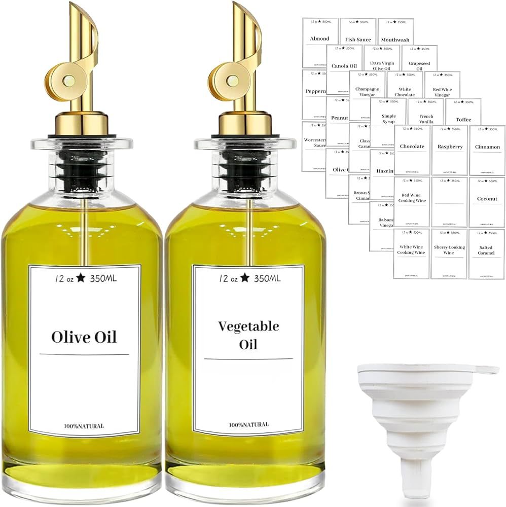 Olive Oil Dispenser Bottle for Kitchen, Glass Cooking Oil and Vinegar Dispenser Set, Olive Oil Co... | Amazon (US)