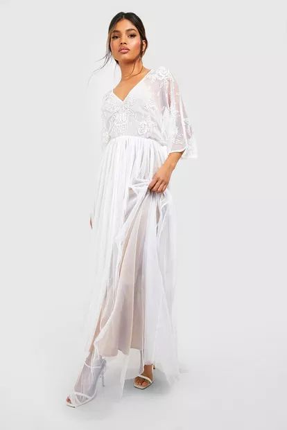 Bridesmaid Hand Embellished Kimono Mesh Maxi | Boohoo.com (US & CA)