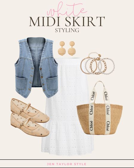 Styling this white maxi skirt! Love this look with a denim vest, ballet flats and a chic summer straw tote bag! Just add earrings and a bracelet stack! 

#LTKmidsize #LTKstyletip #LTKplussize