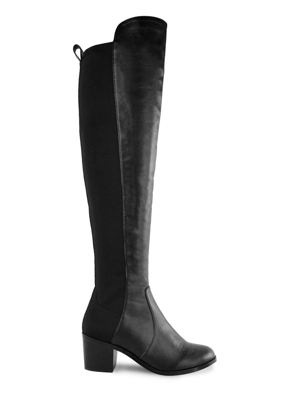 Where's That From Black Pu Britta Thigh High Heeled Boots - Size 6 | Matalan (UK)