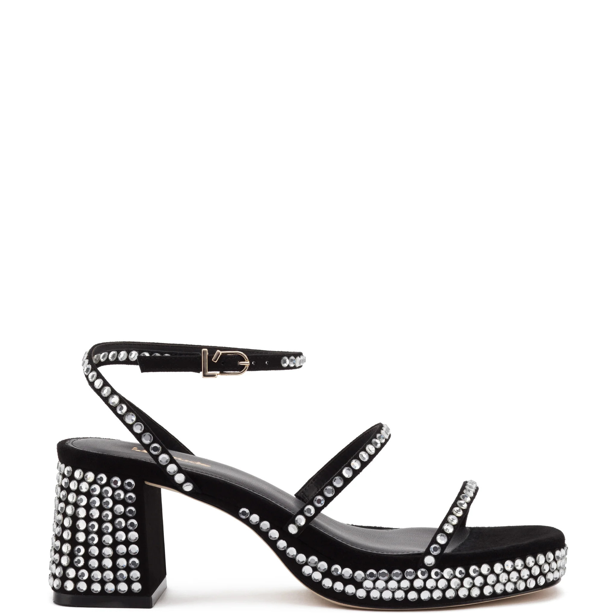 Gio Crystal Sandal In Black Suede | Larroude