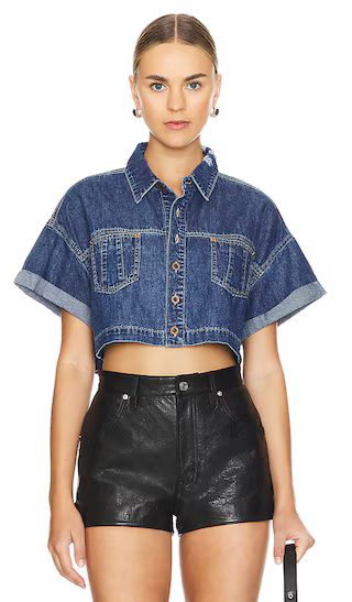 Cropped Western Shirt in True Blue | Revolve Clothing (Global)