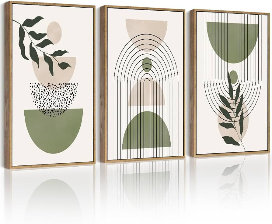 Drsoum Green Botanical Boho Wall Art Framed Modern Sage Bohemian Wall Decor Abstract Geometry Lin... | Amazon (US)