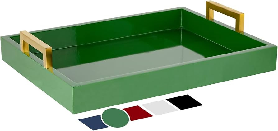 MAONAME Wood Serving Tray with Handles, Green Decorative Tray for Coffee Table, Modern Rectangula... | Amazon (US)