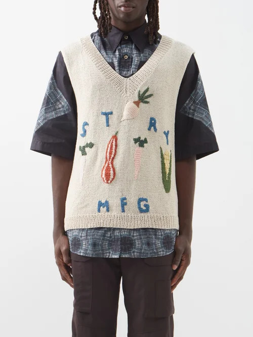 Story Mfg. - Party Vegetable-embroidered Organic-cotton Vest - Mens - White Multi | Matches (US)