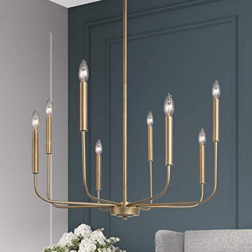 LALUZ Antique Gold Chandelier, Modern Farmhouse Light Fixture for Dining Room, Bedroom, Foyer, Li... | Amazon (US)