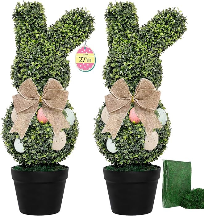 Bunny Topiary Outdoor Set of 2 UV-Resistant Faux Boxwood Topiary with Pot Easter Bunny Shaped Dec... | Amazon (US)