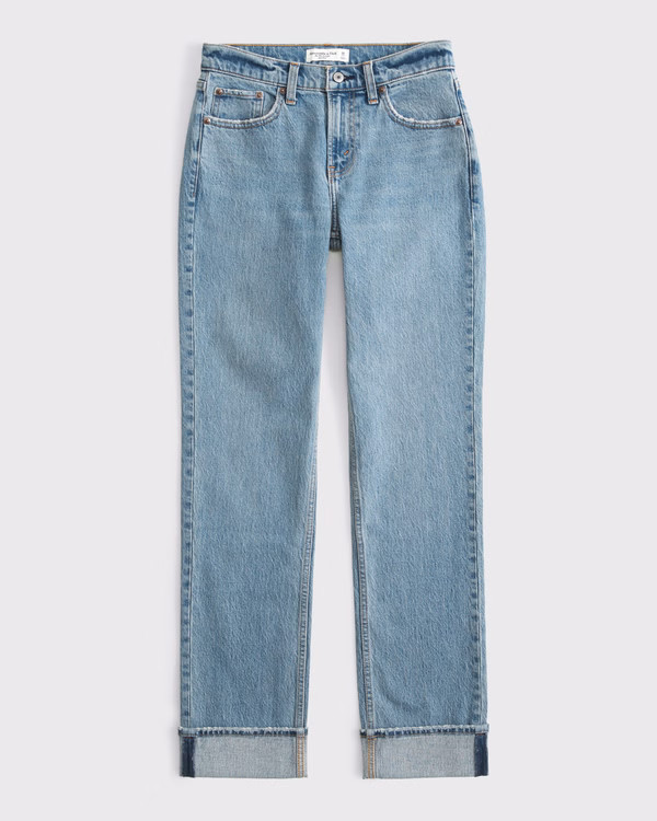 Curve Love Mid Rise 90s Straight Cuffed Hem Jean | Abercrombie & Fitch (US)