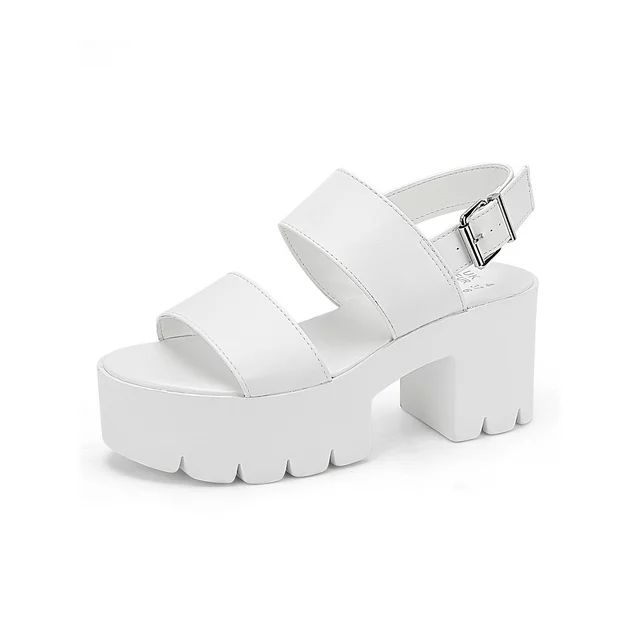 READYSALTED Women's Cleated Chunky Platform Sandals in Open Toe Ankle Strap Block Heel(White,Size... | Walmart (US)
