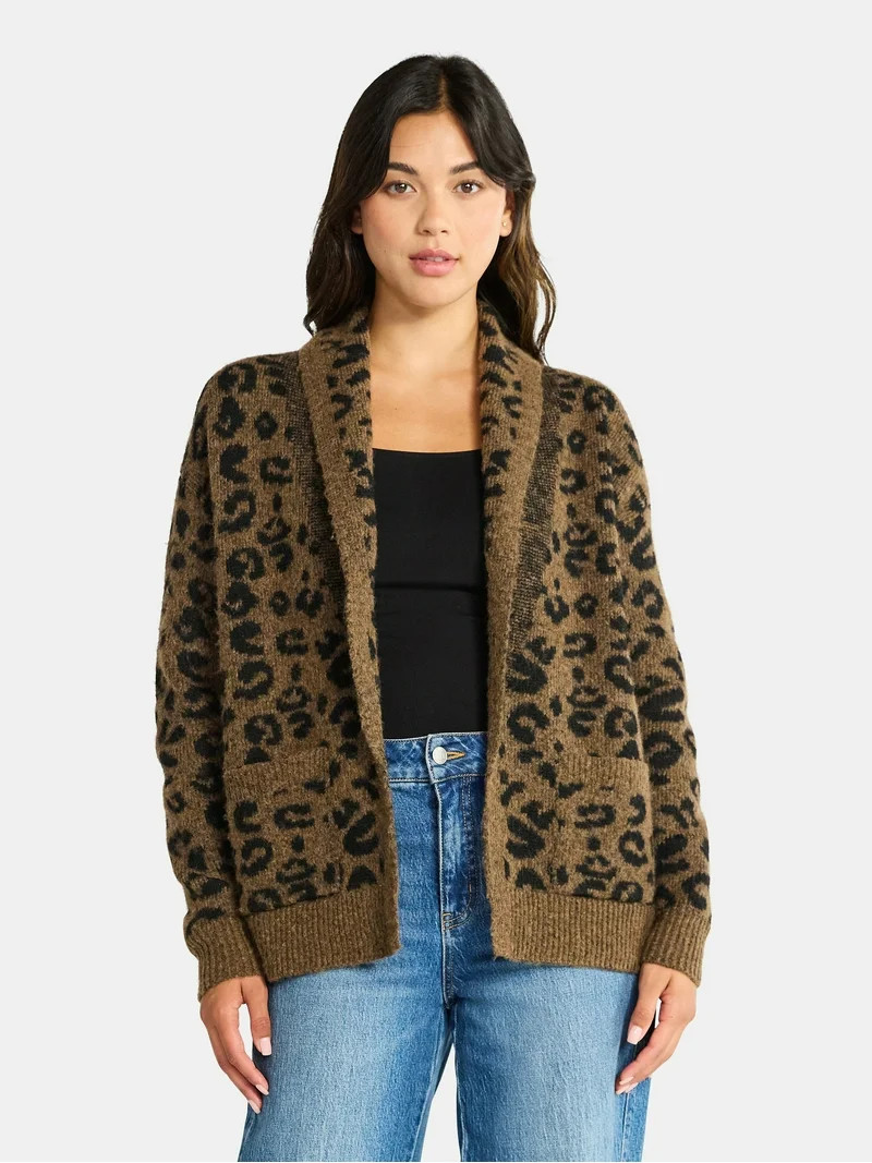 Time and Tru Women's Fuzzy Cardigan Sweater, Lightweight, Sizes XS-XXXL | Walmart (US)