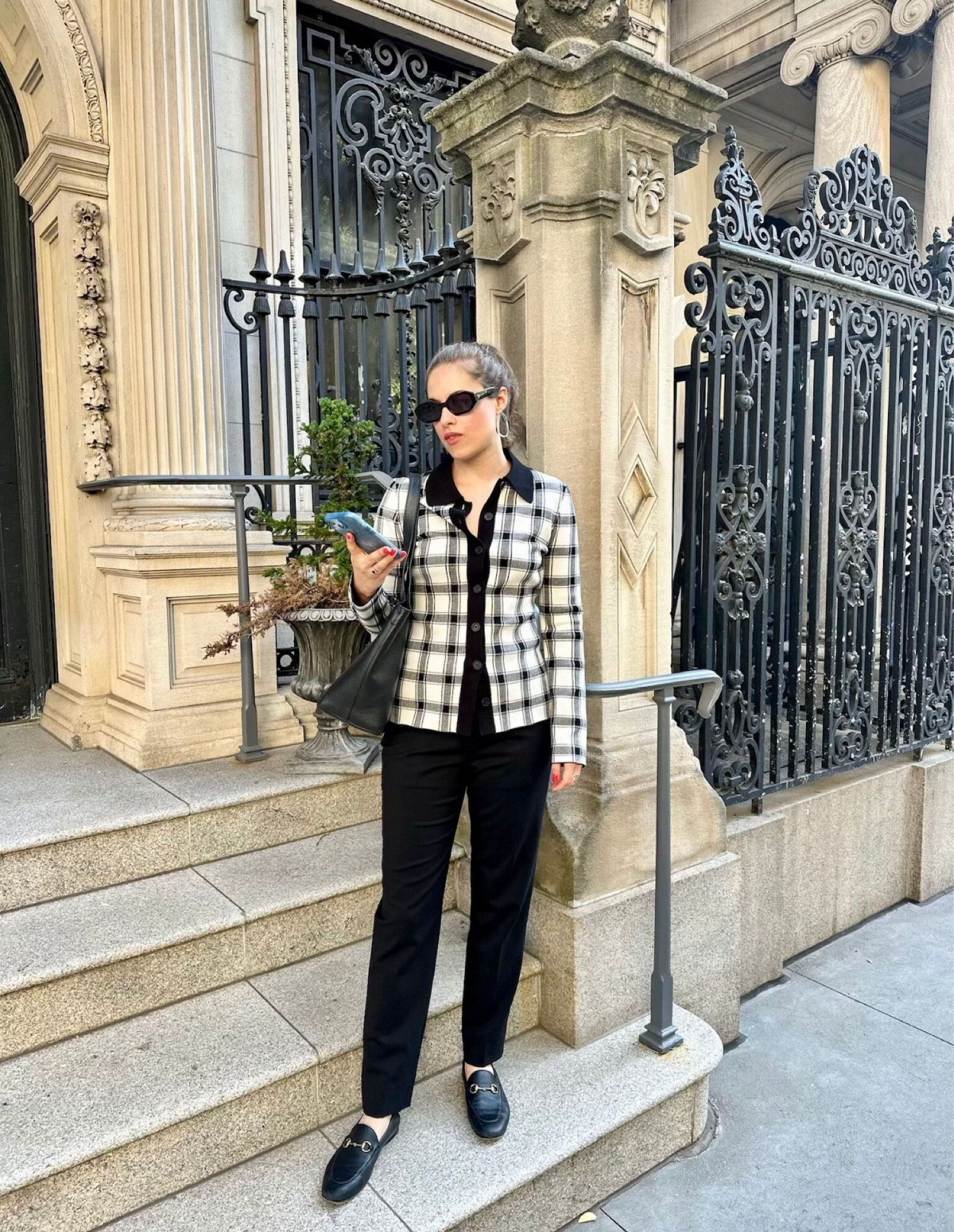 Commanding the city streets with boardroom-ready confidence. This executive outfit combines classic sophistication with modern flair. Ready to lead and inspire! 
#checkeredtop
#blackpants
#workwear
#blackloafers
#ExecutiveStyle 

#LTKSeasonal #LTKStyleTip #LTKWorkwear