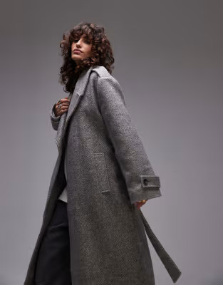 Topshop longline herringbone oversized coat in grey    | ASOS | ASOS (Global)