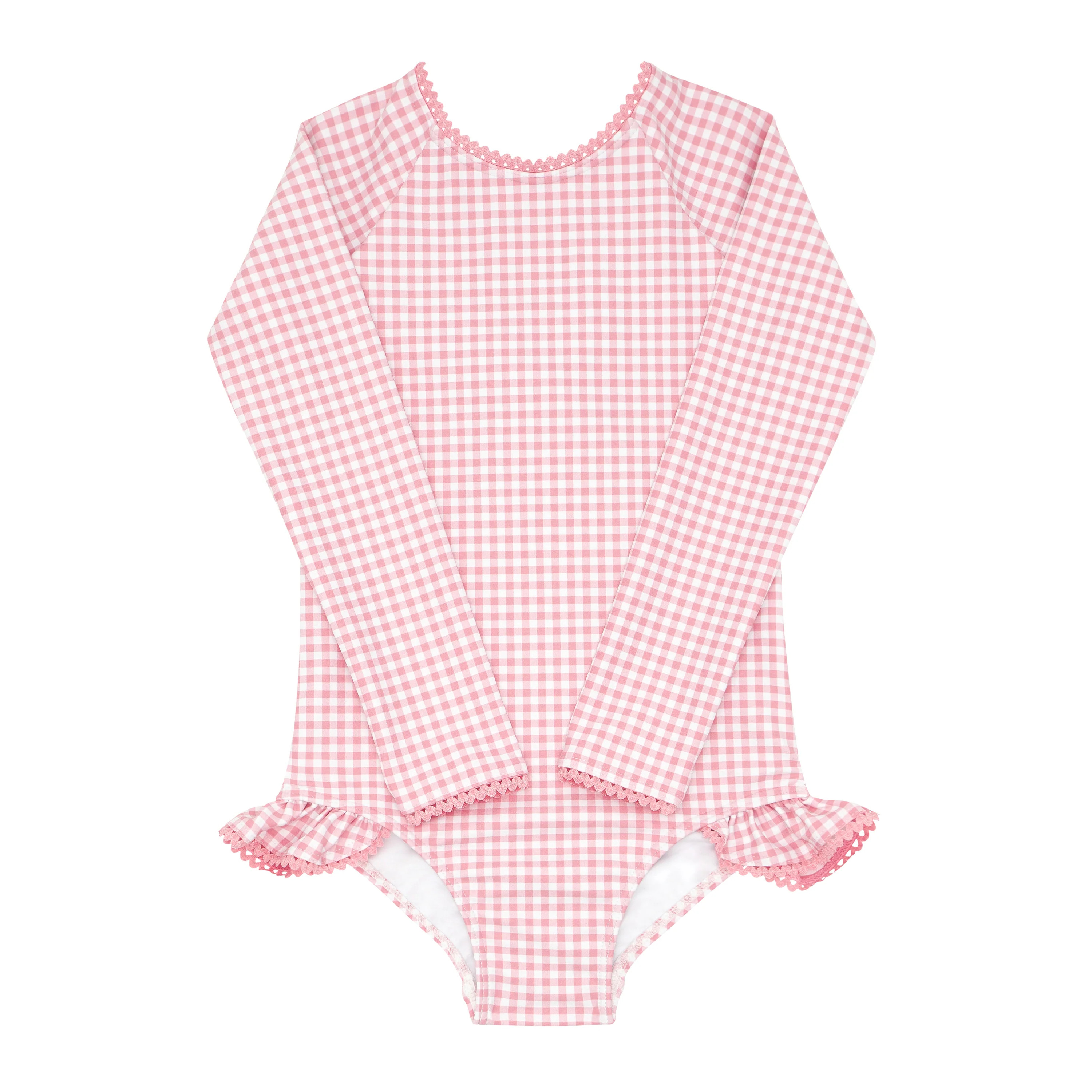 girls pink guava gingham rashguard one piece | minnow swim | minnow