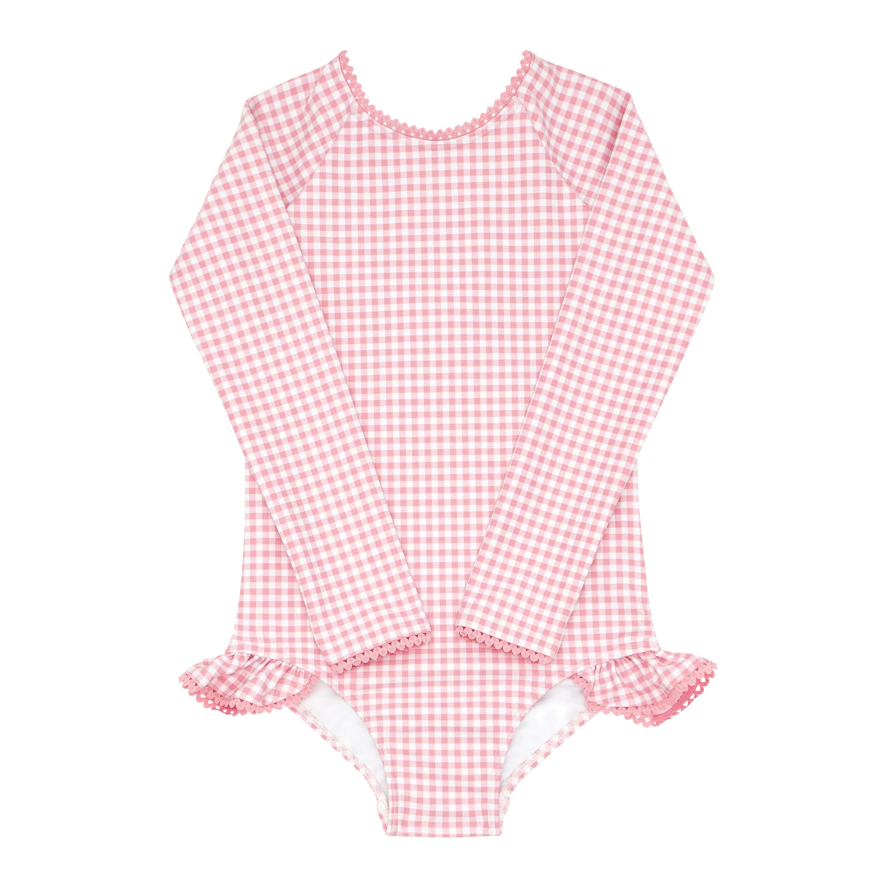 girls pink guava gingham rashguard one piece | minnow swim | minnow